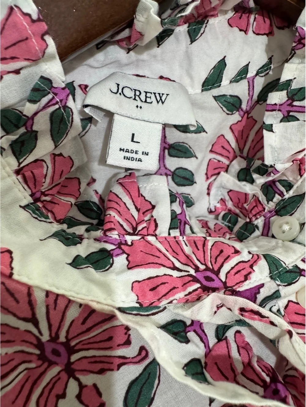 J.Crew Women's Floral Ruffle Front Button-Up Blouse Size Large